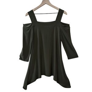 Clara Sun Woo Olive Green Square Neck Cold Shoulder 3/4 Sleeve Tunic Size L